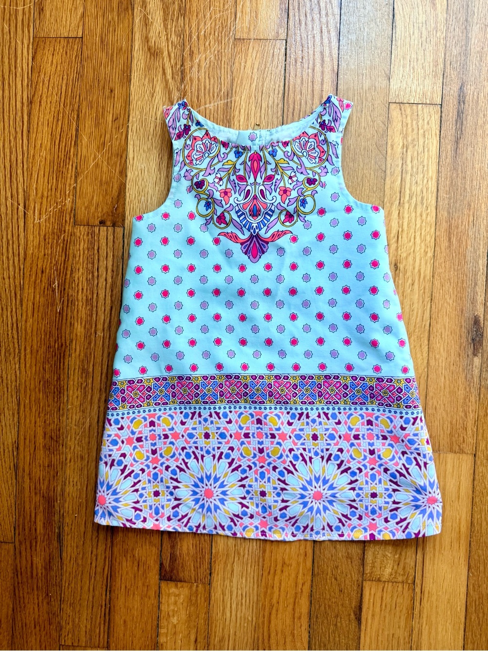 OshKosh Genuine Kids Aqua Pink Boho Print Sleeveless Shift Dress - Girls 2T